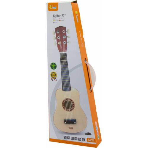 Viga Drewniana gitara dla dzieci Naturalna 21 cali 6 strun					