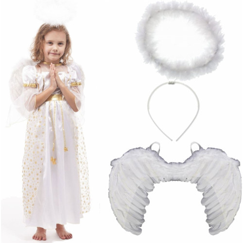 Strój Aniołek Anioł Skrzydła Sukienka Aureola kostium dla dziecka 110-116					