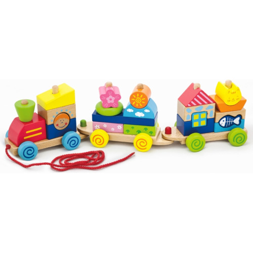 Kolorowa Kolejka z wagonikami do ciągania Viga Toys					