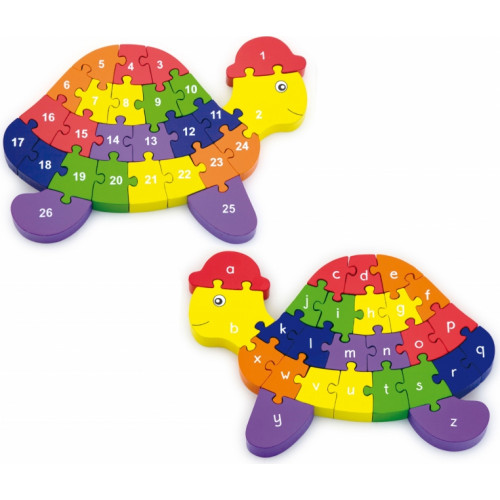 Edukacyjne Puzzle 3D Drewniana Układanka Alfabet Cyferki Żółw Viga					