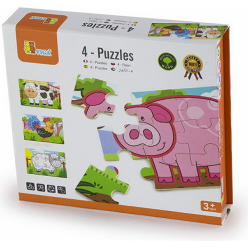 Drewniane Puzzle Farma Zwierzątka Viga Toys Układanka 4 Obrazki					