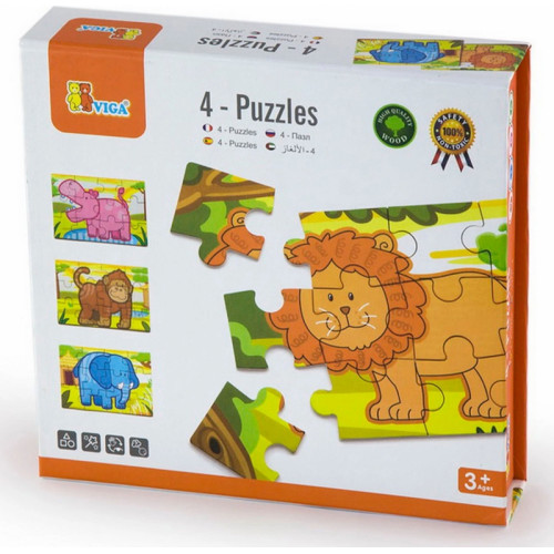 Drewniane Puzzle Safari Zwierzęta Viga Toys Układanka 4 Obrazki					