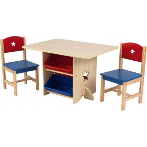 KidKraft Drewniany Stolik z pojemnikami i krzesełkami w gwiazdki					