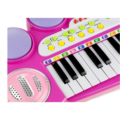 Organki Pianinko Mikrofon Stołek Porty USB Różowe