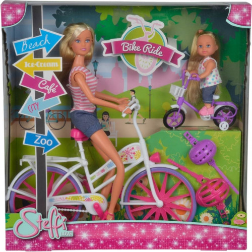 Lalka Steffi i Evi Love Przejażdżka na rowerze Simba					