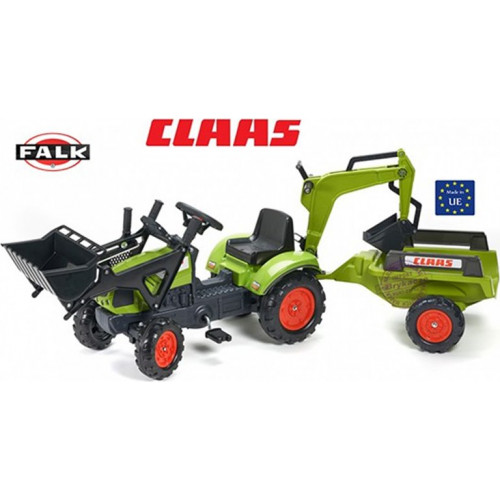 FALK Traktor CLAAS Arion zielony zestaw z przyczepą ŁYŻKA + Ładowarka					