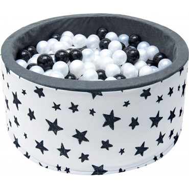 Suchy basen dla dzieci 90x40 z kulkami piłeczkami 7cm - Biały w szare gwiazdki