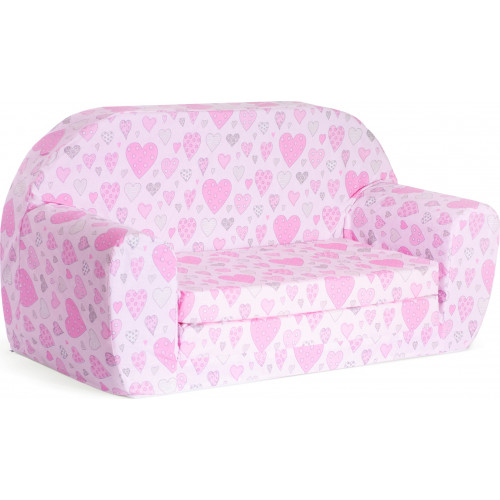 Sofka dziecięca rozkładana kanapa piankowa - Serca różowe