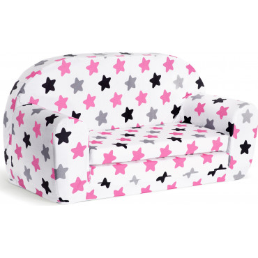 Mini sofka dziecięca 77x35cm rozkładana kanapa piankowa - Różowo-szaro-czarne pierniki