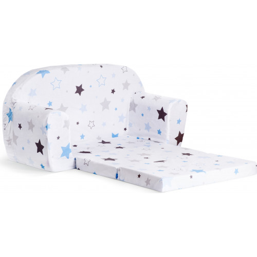 Sofka dziecięca rozkładana kanapa piankowa - Niebiesko-szare gwiazdki