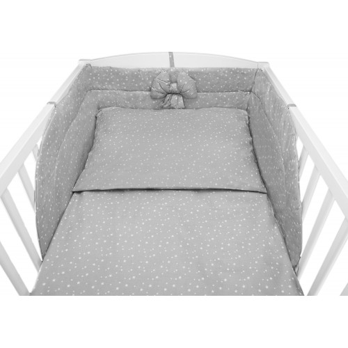 Szara pościel w gwiazdeczki do łóżeczka dziecięcego - bawełna 100%