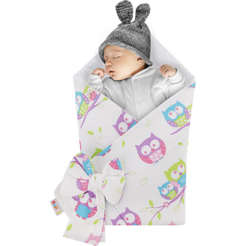 Rożek niemowlęcy bawełniany otulacz dziecięcy becik - SOWY BIEL