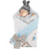 Rożek niemowlęcy bawełniany otulacz dziecięcy becik - SOWY NA ROWERACH NIEBIESKIE