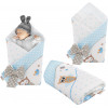 Rożek niemowlęcy bawełniany otulacz dziecięcy becik - SOWY NA ROWERACH NIEBIESKIE