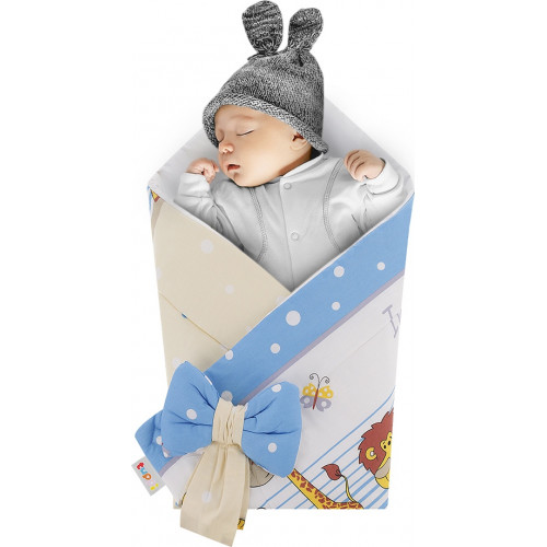 Rożek niemowlęcy bawełniany otulacz dziecięcy becik - SAFARI NIEBIESKI