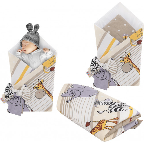 Rożek niemowlęcy bawełniany otulacz dziecięcy becik - SAFARI BRĄZ