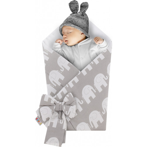 Rożek niemowlęcy bawełniany otulacz dziecięcy becik - SZARE SŁONIE