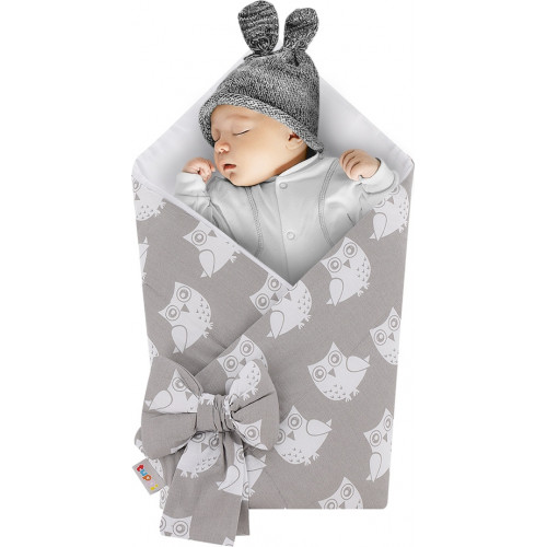 Rożek niemowlęcy bawełniany otulacz dziecięcy becik - SZARE SOWY