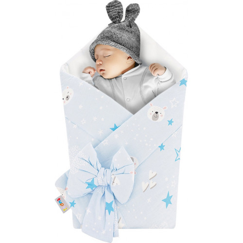 Rożek niemowlęcy bawełniany otulacz dziecięcy becik - ŁEBKI NIEBIESKIE
