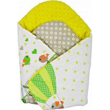 Rożek niemowlęcy Minky i Bawełna otulacz pluszowy - Sowy na rowerach zielone