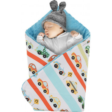 Rożek niemowlęcy Minky i Bawełna otulacz pluszowy - Autka