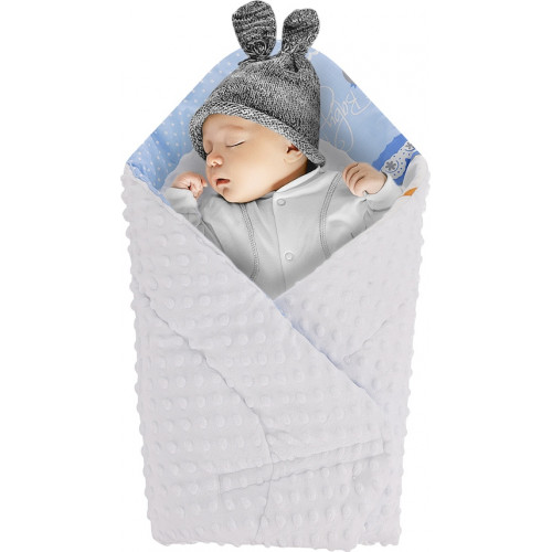 Rożek niemowlęcy Minky i Bawełna otulacz pluszowy - Sowy nocą niebieskie