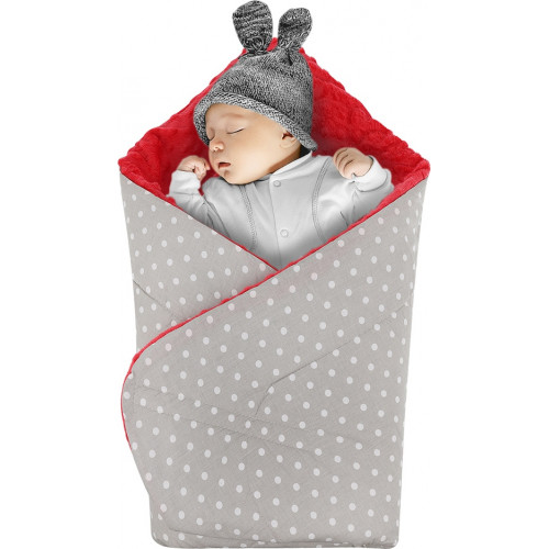 Rożek niemowlęcy Minky i Bawełna otulacz pluszowy - Szary w białe kropki