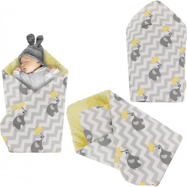 Rożek niemowlęcy Minky i Bawełna otulacz pluszowy - Słoń z parasolką