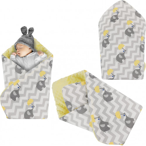 Rożek niemowlęcy Minky i Bawełna otulacz pluszowy - Słoń z parasolką