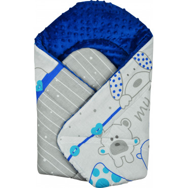 Rożek niemowlęcy Minky i Bawełna otulacz pluszowy - Zoo niebieskie