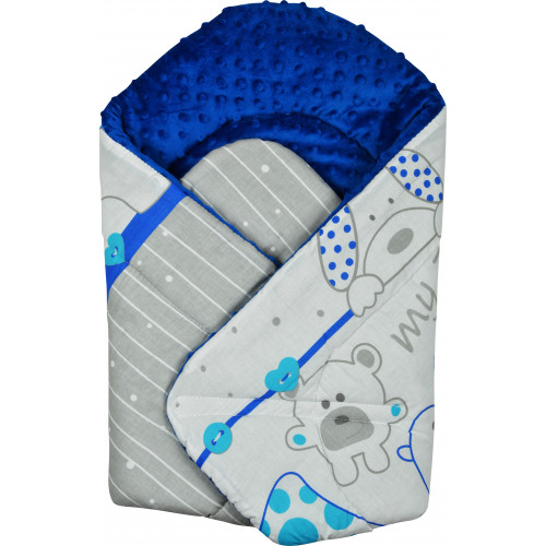Rożek niemowlęcy Minky i Bawełna otulacz pluszowy - Zoo niebieskie