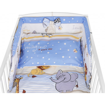 Bawełniana pościel dziecięca do łóżeczka - wzór Safari niebieskie - 120x90