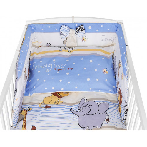 Bawełniana pościel dziecięca do łóżeczka - wzór Safari niebieskie