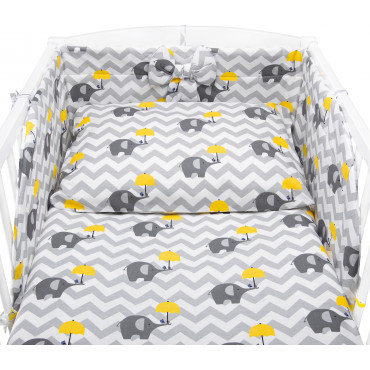 Pościel do łóżeczka dla dzieci Słonie z parasolką - Bawełna 100% - 120x90