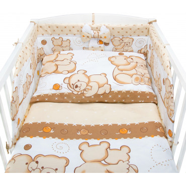 Bawełniana pościel do łóżeczka dziecięcego - MIŚ PRZYJACIEL BEŻOWY - 120x90