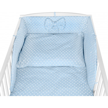 Bawełniana pościel do łóżeczka dziecięcego - BŁĘKITNY W BIAŁE KROPKI - 120x90
