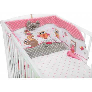 Pościel do łóżeczka niemowlęca dziecięca poszewki 120x90 - Sowy na rowerach róż