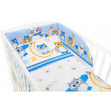 Pościel do łóżeczka niemowlęca dziecięca poszewki 120x90 - Sowy nocą niebieskie