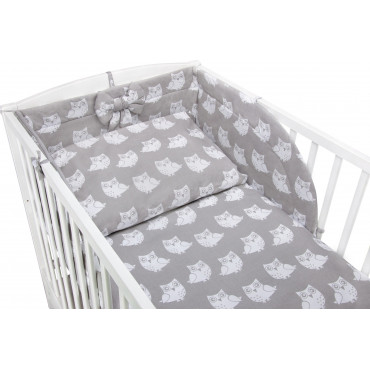 Pościel do łóżeczka niemowlęca dziecięca poszewki 120x90 - Białe sowy na szarym