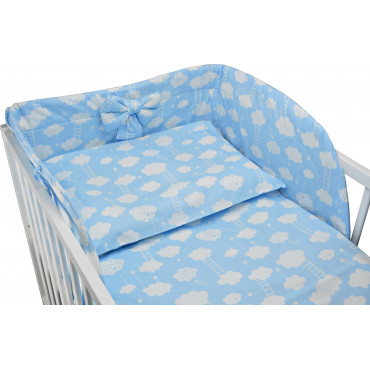 Pościel do łóżeczka niemowlęca dziecięca poszewki 120x90 - Błękitny w białe chmurki z drabinką