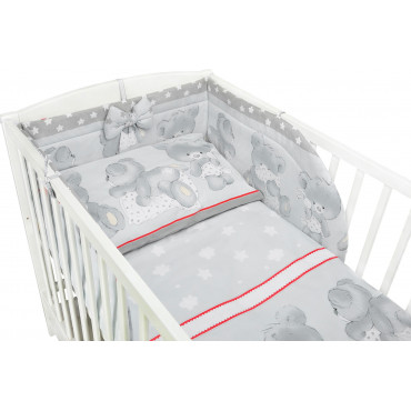Pościel do łóżeczka niemowlęca dziecięca poszewki 120x90 - Miś z poduszką szary