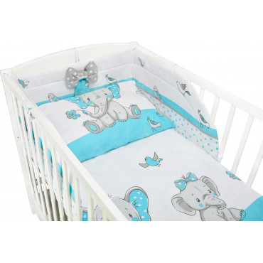 Pościel do łóżeczka niemowlęca dziecięca poszewki 120x90 - Słonik turkusowy