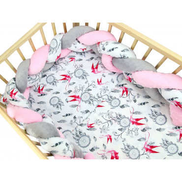 Pościel do łóżeczka niemowlęca dziecięca poszewki 120x90 - Łapacze snów szare z jaskółką