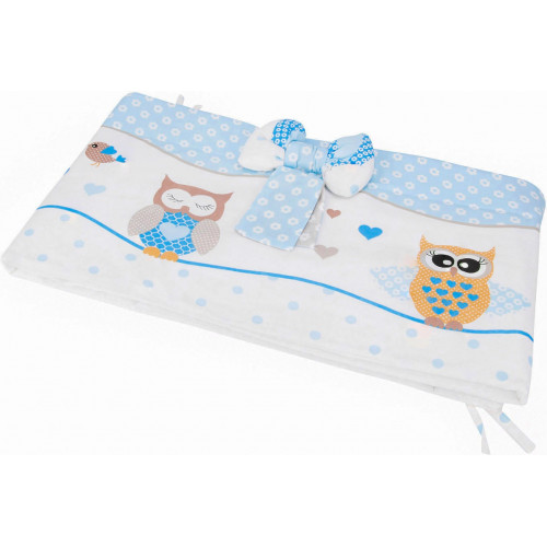 Pościel do łóżeczka dla dzieci wzór Sowy na rowerach niebieskie - Bawełna 100% - 135x100