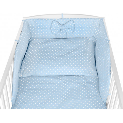 Bawełniana pościel do łóżeczka dziecięcego - BŁĘKITNY W BIAŁE KROPKI - 135x100