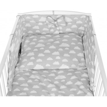 Pościel do łóżeczka niemowlęca dziecięca poszewki 135x100 - Szary w białe chmurki