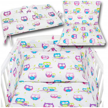 Bawełniana pościel do łóżeczka dziecięcego - SOWY BIEL - 120x90
