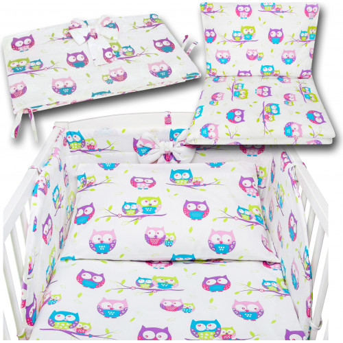 Bawełniana pościel do łóżeczka dziecięcego - SOWY BIEL - 120x90