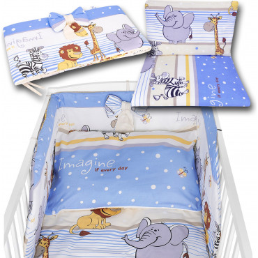 Bawełniana pościel dziecięca do łóżeczka - wzór Safari niebieskie - 135x100