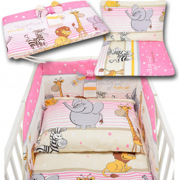 Bawełniana pościel do łóżeczka dziecięcego z kolekcji - Safari różowe - 135x100